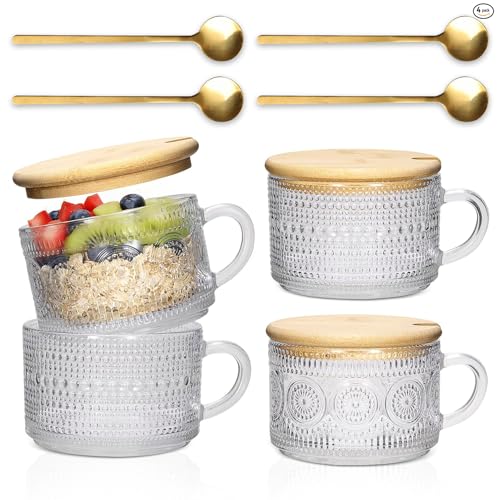 Vintage Glass Mugs with Bamboo Lids