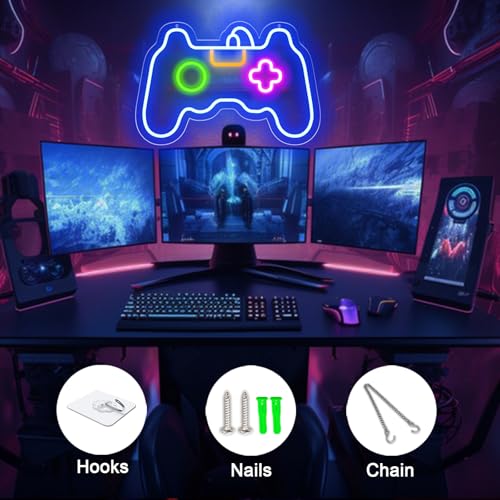 Image of Euvkysh Game Neon Sign for Gamer Room Decor, Led Dimmable Neon Signs Wall Decorations for Living Room Bedroom Gamepad Controller Shape Lights Game Room Decor, Best Gamer Gifts for Boys, Kids