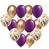 Purple Gold Balloons for Purple Gold Birthday Party Decorations for Women of 15pcs Purple Rose Gold...