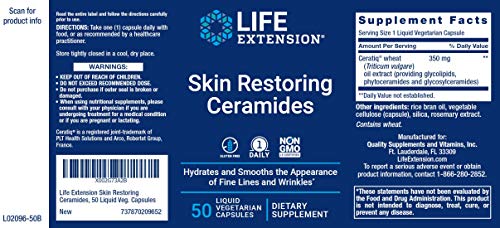 Life Extension Skin Restoring Ceramides, 50 Veg Capsules - Vegan Phytoceramide Supplement #TOP1