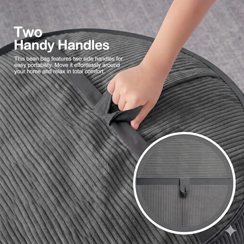 Image of 5FT Bean Bag Chair 5'Giant Bean Bag Chairs with Adults, Large Beanbag Chair | Bean bag Lounger with Machine Washable Cover Corduroy Fabric, Comfy Chairs for Living Room Bedroom Dorm, Darkgrey