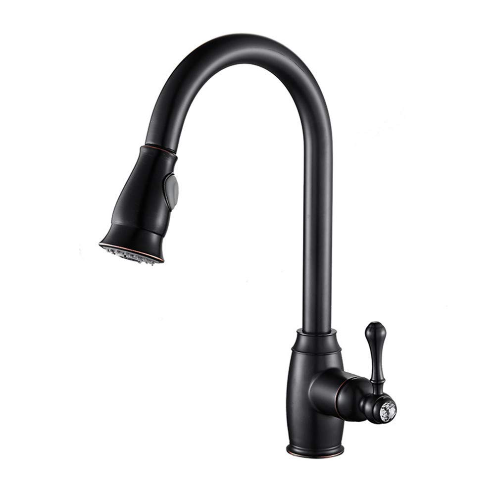 Orbe De Pintura Negro Grifo De La Cocina Caliente Y Un Mezclador De Agua Fría Grifos De Cocina Grifo Del Fregadero Sola Manija Con Cristalina Antigua Con La Cabeza De Ducha Extraíble