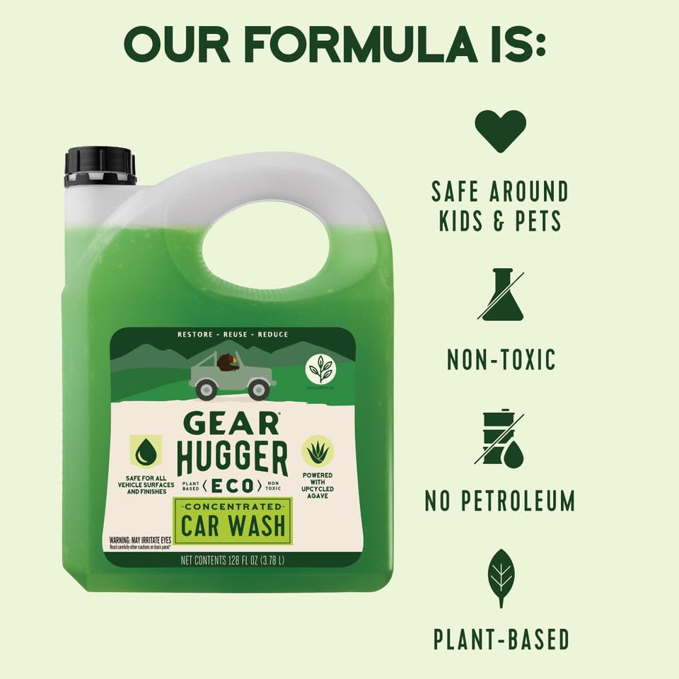 Image of Gear Hugger Car Wash Soap Gallon (128 oz, Pack of 1) - Eco-Friendly Car Cleaner, Biodegradable Car Wash with Natural Saponins & Eucalyptus - Safe Car Soap for All Vehicle Surfaces