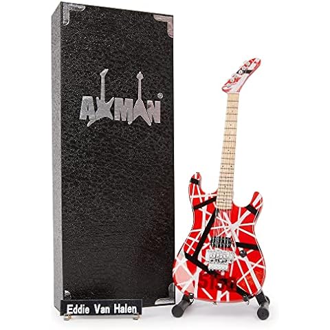 Eddie Van Halen - Miniature Guitar Replica - Music Gifts - Handmade Ornamental 1/4 Scale - Includes a Display Box, Name Tag and Miniature Guitar Stand Cover