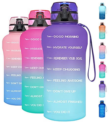 Venture Pal Large Half Gallon/64oz Motivational Water Bottle with Time Marker & Removable Strainer, Leakproof BPA Free Water Jug to Remind You Drink More Water, Hydrate in Style-Grape/Green Gradient