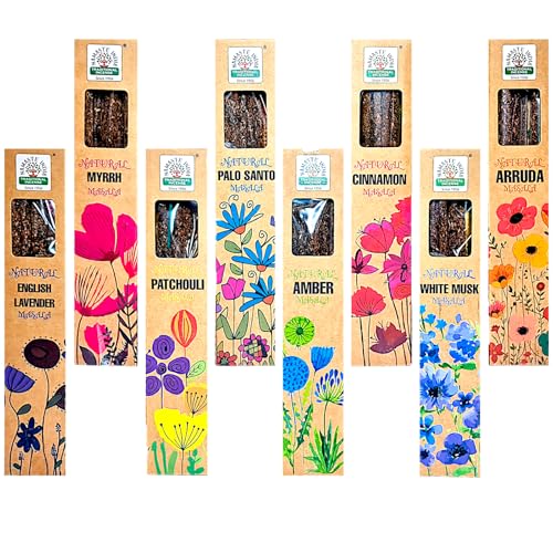Incienso Natural, Incienso Orgánico sin Tóxicos, 5 Diferentes y aleatorios Puede Incluir: Salvia Blanca, Sándalo, Ámbar, Lavanda o Nag Champa (50Gramos Cada Cajetilla) Hecho a Mano(Surtido)