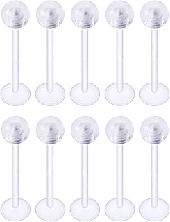 16G 14G Clear Plastic Cheek Dimple Tongue Rings Piercing Rtainer for Surgery Flexible Bioflex Extra Long Lip Labtert Monroe Medusa Rings Studs for Women Men 16mm 19mm