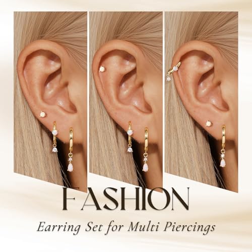 QUINBY Silver Opal Earrings Set For Women,Sterling Silver Opal Earring,Stud Dainty Cartilage Stackable Earring Stacks,14k Hypoallergenic Opals Jewelry Hoop Earrings,Birthday Ideas For Mom Friend Wife3