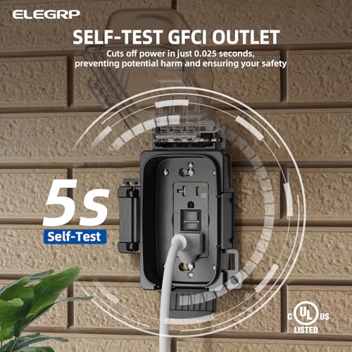 Interruptor GFCI de 20 Amp contra humedad con cubiertas negras para intemperie, 2 pack 2