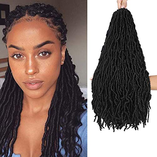 Bastle 24 Inch Faux Locs Crochet Hair Spring Twist Hair Goddess Locs Curly Crochet Hair 21 Strands/Pack Synthetic Nu Soft Crochet Locs Braiding Hair (1 Pack 24in, 1B# Nu Faux Locs Hair)