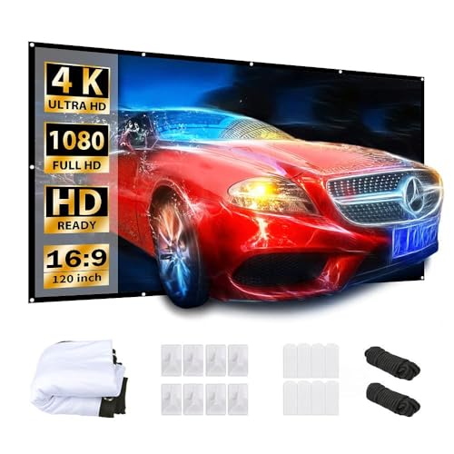 Aurzen Portable Outdoor Projector Screen with Stand, 100 - inch, 16:9 HD 4K, Wrinkle - Free,...