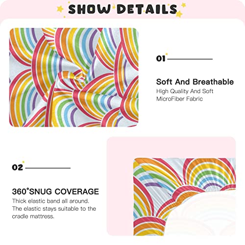 Image of Fitted Crib Sheets Colorful Rainbow Stretchy Portable Playard Sheets for Baby Toddler, Breathable Soft Mini Crib Mattress 39 x 27 in for Boys and Girls
