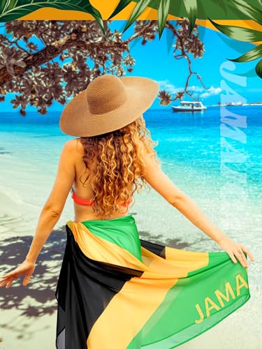 Hahafelt 3 Saída de praia jamaicana Sarongue feminina com faixa de praia longa e cachecol com bandei