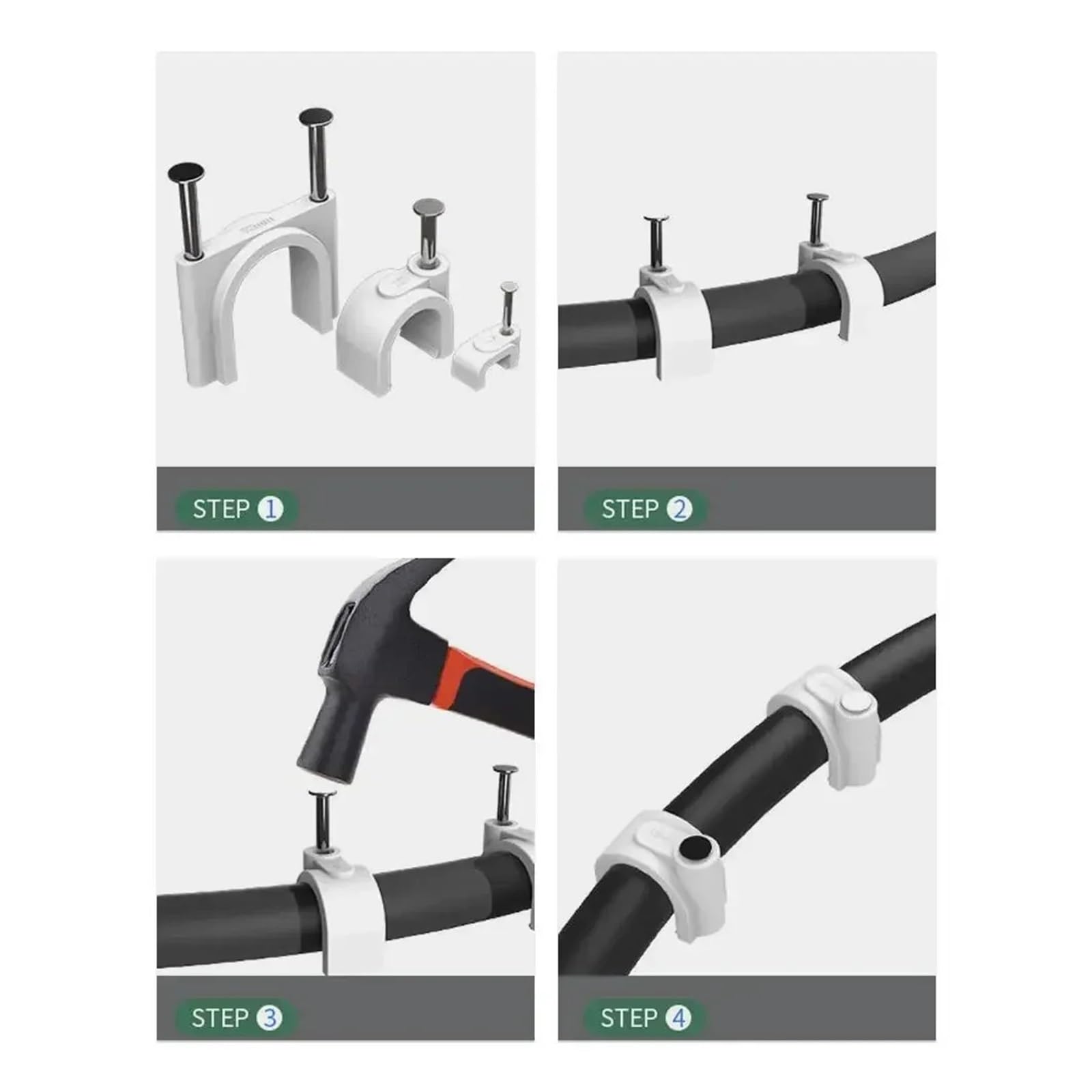 Les câbles, Clips à fil à clous en acier, paquet de 100, boucle en plastique en forme de U, plusieurs tailles à suspendre au mur(5mm)