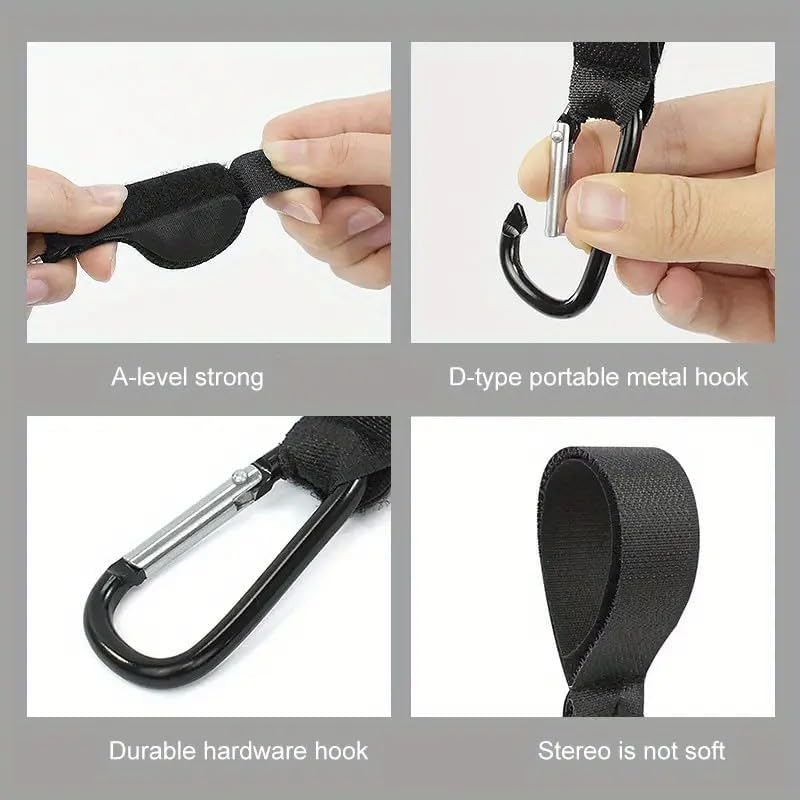 4Pcs Buggy Clips, Pram Hooks, Universal Non-Slip Pram Clips, for Bags Holder Baby Travel Essentials(Black Leather) - Image 3