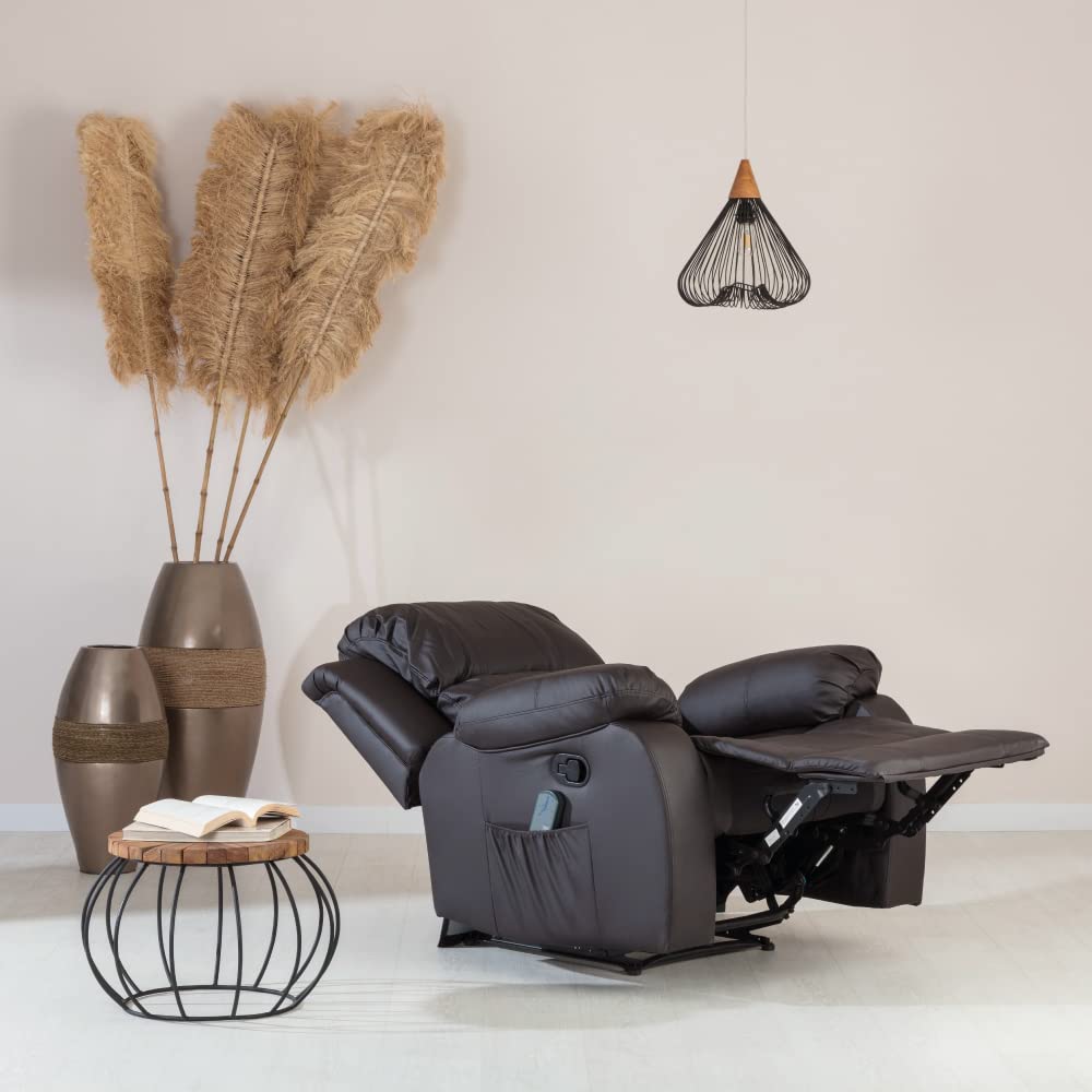 Don Descanso - Sillón Masaje Relax Calor Trevi Choco Reclinable 160º con 8 Motores Silenciosos, Calor Lumbar, Sist. Masaje 4 Zonas y Acabado en PU Anti-Cuarteo [Incluye Mando]. Ideal Gente Mayor