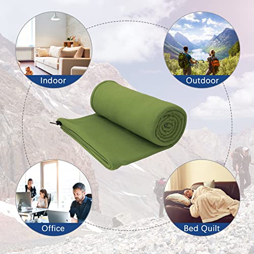 Arctic Lemmings Fleece Sleeping Bag Liner, 75" Long Zipper Microfiber Fleece Travel Single Sleeping Bag Camping Blanket, Indoor Outdoor Blanket For Adults & Children (Army Green) #TOP5