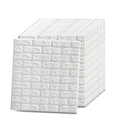 VASEN 20 Piezas Paneles Decorativos para Pared 3d, 77 x 70cm Papel Pintado Pared Ladrillo para Salón, Dormitorio, Cocina, Autoadhesivo (Blanco)