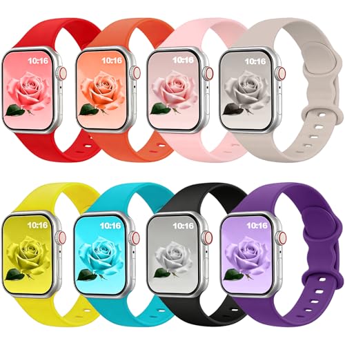 Image of 8 Pack Bands Compatible with Apple Watch Band 38mm 40mm 41mm 42mm 44mm 45mm 46mm 49mm for Women Men, Soft Silicone Sport Strap for iWatch Series Ultra 11 10 9 8 7 6 5 4 3 2 1 SE /SE 2nd /SE 3nd