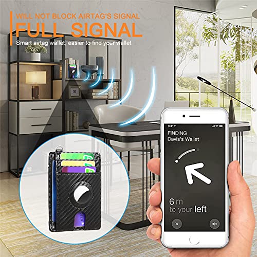 Slim Minimalist Airtag Wallet for Men Leather RFID Blocking Credit Card Organizer with Apple AirTag Case Holder Carbon Fiber Black2