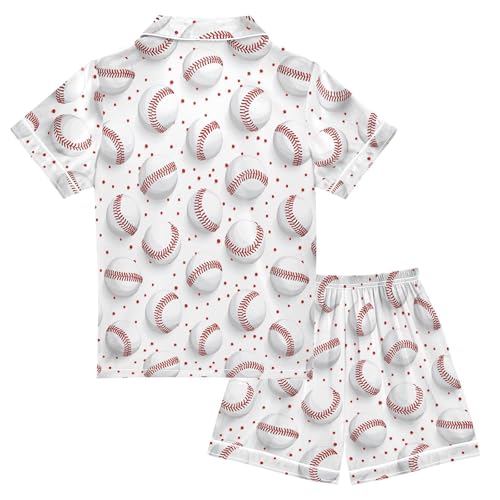 Baseballs Pajamas Summer 2 Piece Lounge Set Satin Silk Sleepwear Pjs for 5-14 Years2