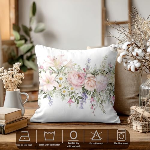 Housses de coussin décoratives 45x45 fleurs roses lot de 2 Batmerry - 4