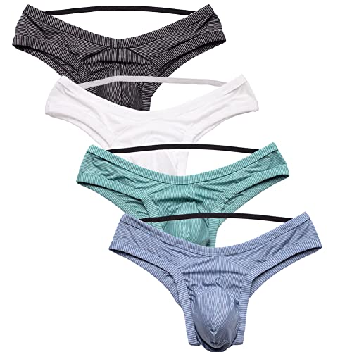 Summer Code Men's Jockstraps Underwear for Men, Micro Mesh Striped Thong Breathable Athletic Supporter Pack