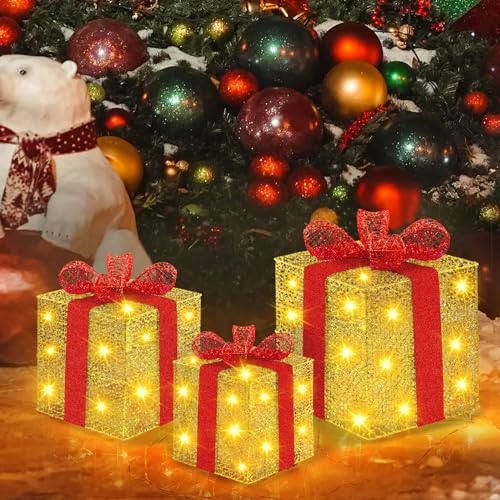 VIPNAJI Juego de 3 Cajas de Regalo LED, Cajas de Regalo LED Decoración con Luz, Decoración de Caja de Regalo con Lazo, Cajas árbol con Luces para árbol de Navidad, hogar, Decoraciones de Navidad VIPNAJI Juego de 3 Cajas de Regalo LED, Cajas de Regalo LED Decoración con Luz, Decoración de Caja de Regalo con Lazo, Cajas árbol con Luces para árbol de Navidad, hogar, Decoraciones de Navidad