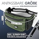 PAWZONE Futterbeutel Hunde - Leckerlibeutel für Hunde - Bauchtasche für Hunde Zubehör - Leckerlitasche für Hunde - Inkl. Reflektorband & Zusatzgurt für Flexileine (Olivgrün)