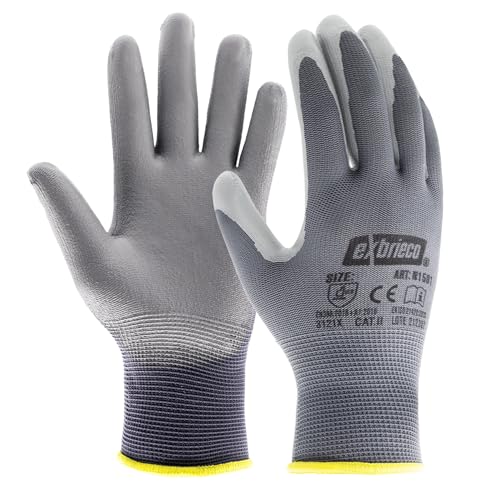 Exbrieco, 12, 6 O 3 Paio, Guanti Protettivi Da Lavoro In Poliestere E Poliuretano, Durevoli, Resistenti All'Abrasione, Riparatori, A Presa Singola Mec