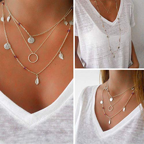 FINREZIO 12 PCS Gold Plated Layered Necklace for Women Girls Sexy Long Choker Chain Y Necklace Bar Feather Pendent Necklace Sets2
