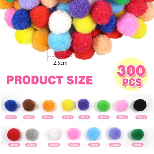TOAOB Pompons zum Basteln 300 Stück Mini Pompons 25mm Bunte Bommel und Flauschige Pompom Bälle DIY Handwerk Material für Lustige Kreative Basteln Projekte