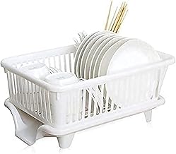 HAKKU Metal Unbreakable Kitchen Sink Dish Driying Corner, Dish Drainer and Drying Rack for Kitchen (Light White), 41 X 18 X 31 Cm