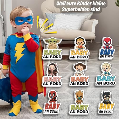 Baby on Board Aufkleber Auto, Baby Superhero, Wetterfest und UV-Beständig aufkleber auto, Sticker for Car