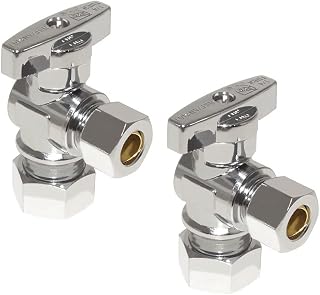 Hooshing 2PCS Heavy Duty Brass Quarter Turn Angle Stop Valve 1/2 inch NOM (5/8" OD) Comp Inlet x 3/8 inch OD Compression Outlet For Water Pipes Bathroom Toilet Faucet Valve Shower Plumbing