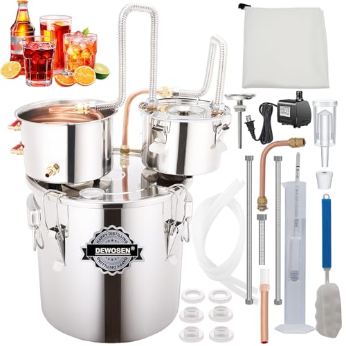DEWOSEN Alcohol Still 13.2 Gallon 3 Pots Shine Still Distillery Kit for Alcohol Stainless Copper Tube Complete with Thumper Keg Water Pump Thermometer Airlock Brew Bag Proof Alcoholmeter Test Kit
