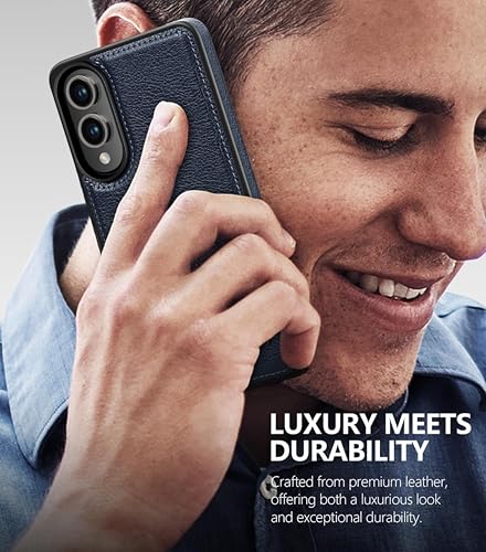 Image of Luxury Premium Vegan PU Leather TPU Case Cover Compatible with Samsung Galaxy S25 Edge 5G (2025) (Leather Blue)