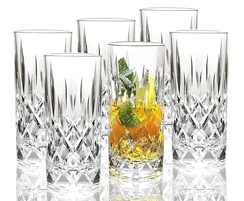 VEILEDGEM Vasos irrompibles de Tritan de 382.7 g, vasos acrílicos inastillables, vasos de plástico duro sin BPA, vasos de agua reutilizables para cocina, juego de 6 (transparente)