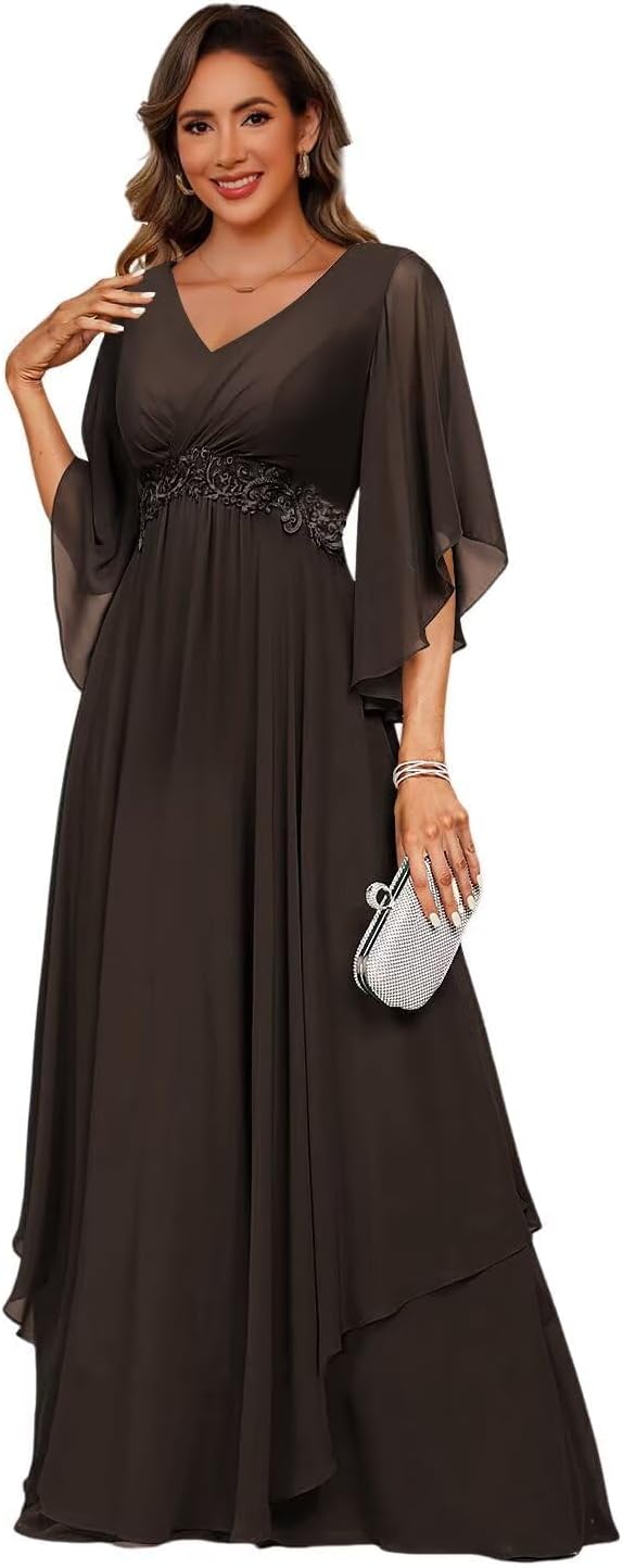 Chiffon Mother of Bride Dresses - Long Floor Length Lace Appliques A Line Formal Dress