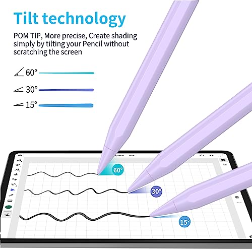 Image of KINGONE Upgraded Stylus Pen, Ultra High Precision & Sensitivity, Palm Rejection, Prevents False ON /Off Touch, Power Display, Tilt Sensitivity, Magnetic Adsorption for iPad 2018 and Later (Purple)