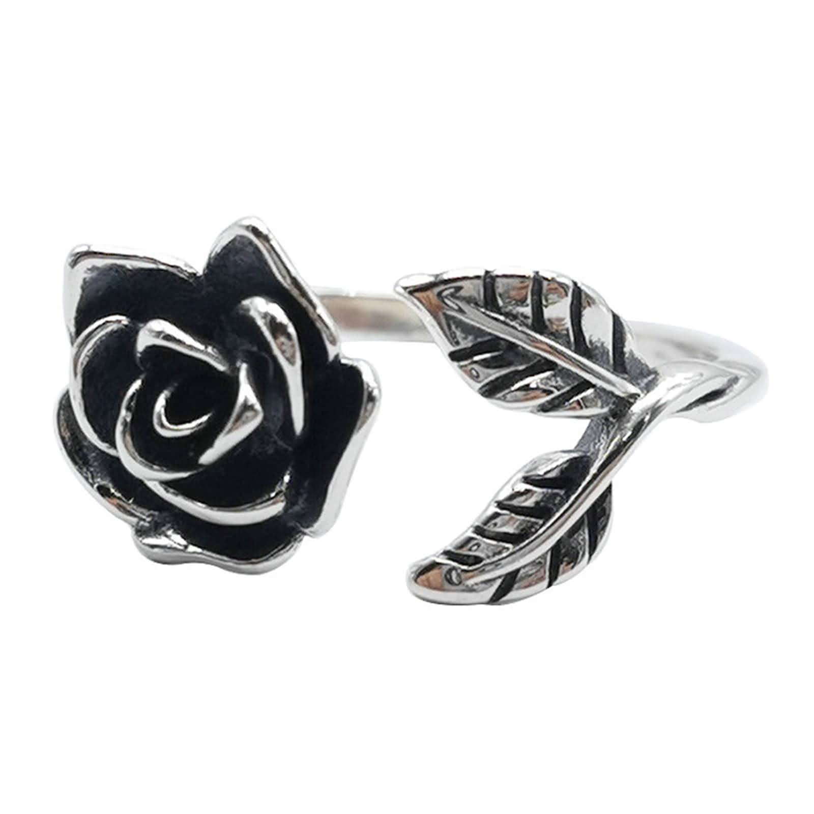 Anillo ajustable clásico de plata de ley 925 con rosas para mujer, tamaño ajustable