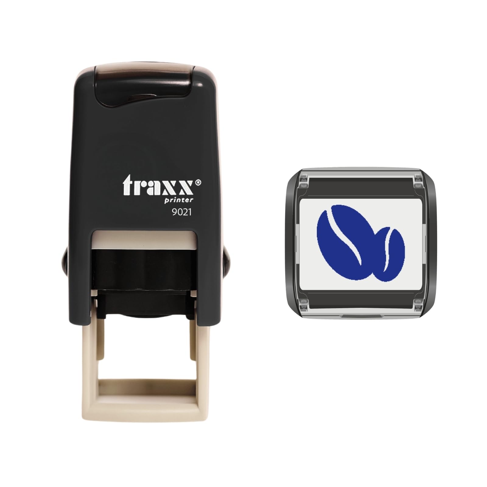 Traxx 9021 Loyalty Card Self Inking Rubber Stamp Business Cafe Coffee Shop *A Blue Coffee Bean Design*