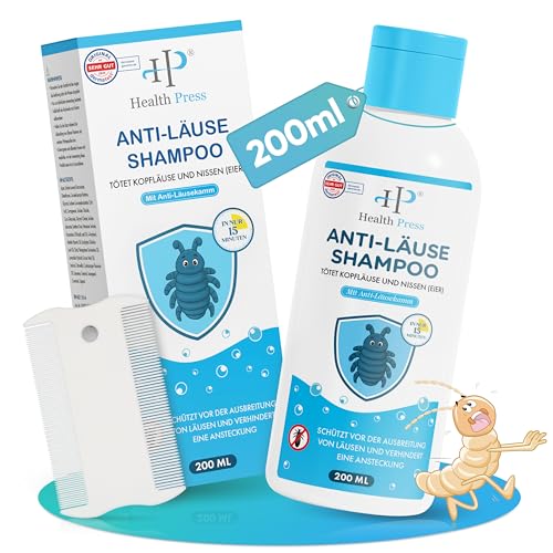 Health Press Anti-Läuse-Shampoo – 200 ml Vorteilspackung – Läuse Shampoo inklusive Läusekamm – Läuseshampoo Familienpackung für Erwachsene und Kinder