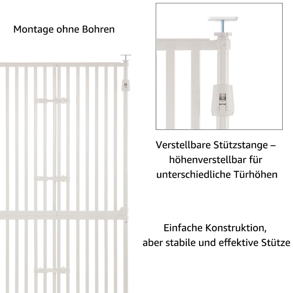 unipaws Extra Hohes Katzengitter 190 cm, mit Katzentür & Türschloss, Enger Stababstand, höhenverstellbar 190–250 cm, Klemmbefestigung ohne Bohren, für Innenräume, Weiß