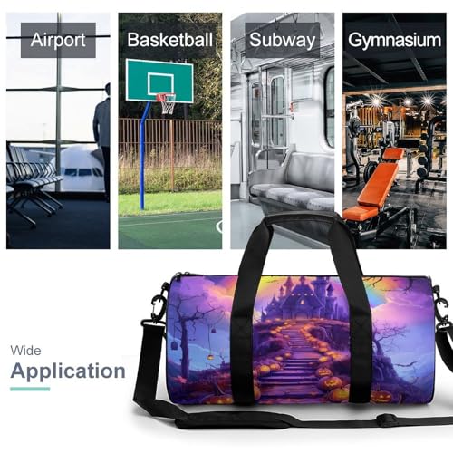 Halloween Pumpkins Haunted House Rainbows Sports Gym Bag Travel Duffel Workout Bag with Adjustable Strap3