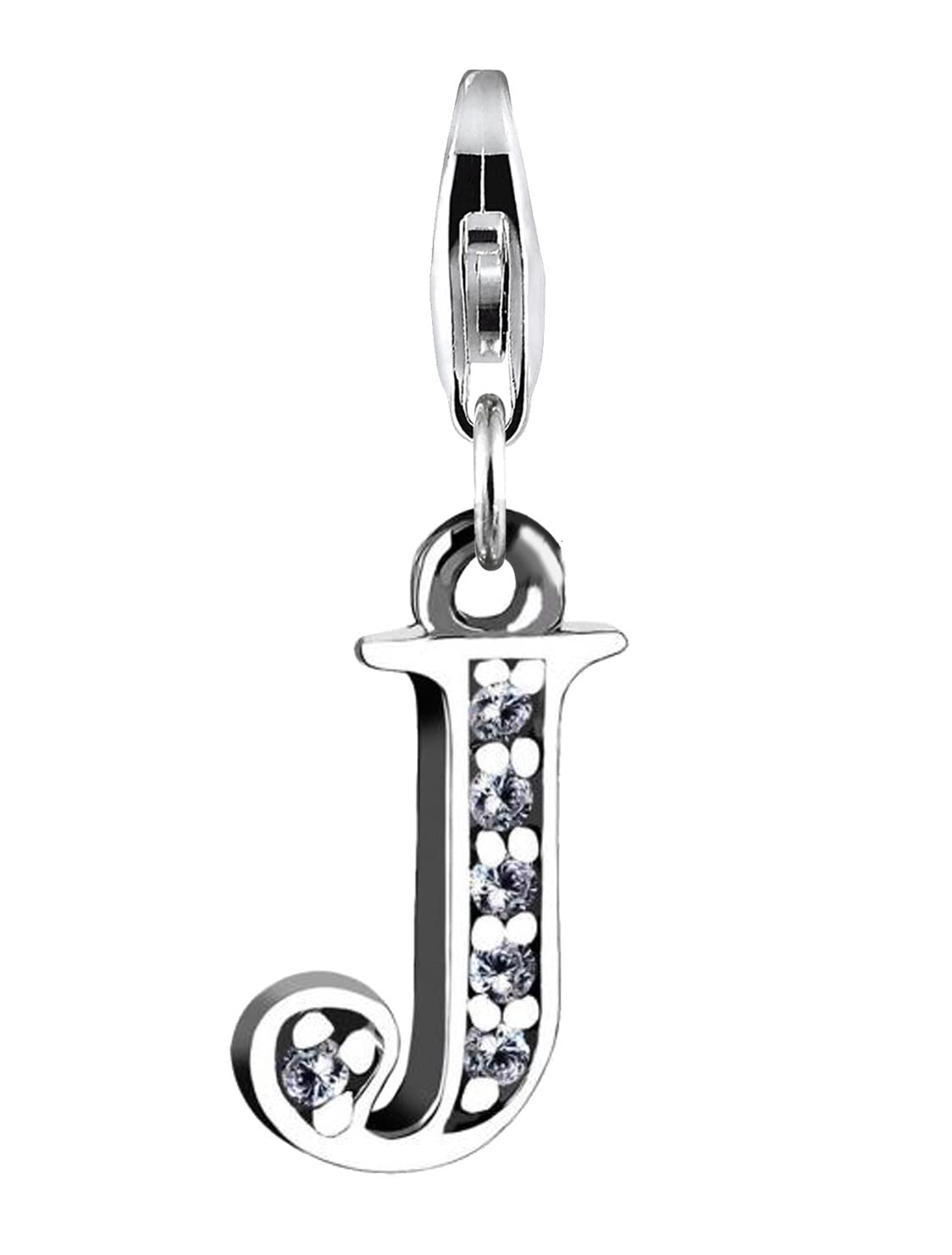 Nenalina Buchstabe J Karabiner Charm Anhänger Bettelarmband 925 Silber | Damen-Charm-Anhänger für alle gängigen Charmträger Charm-Club Clasp-Charms 925er Sterling-Silber