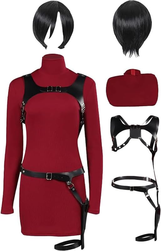 Taeyue Women's Cosplay Dress Outfit Holster High Neck Costume Slim Fit Knitted Jumper Skirt Wig Set Halloween Carnival Party Suit M