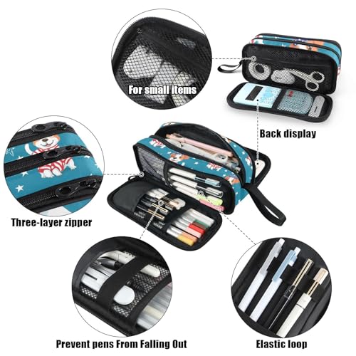 Image of Fustylead Patriotic Jack Russell Terrier and Stars Large Pencil Case Portable Stationery Bag Cosmetics Bag with Handle for School Office Travel