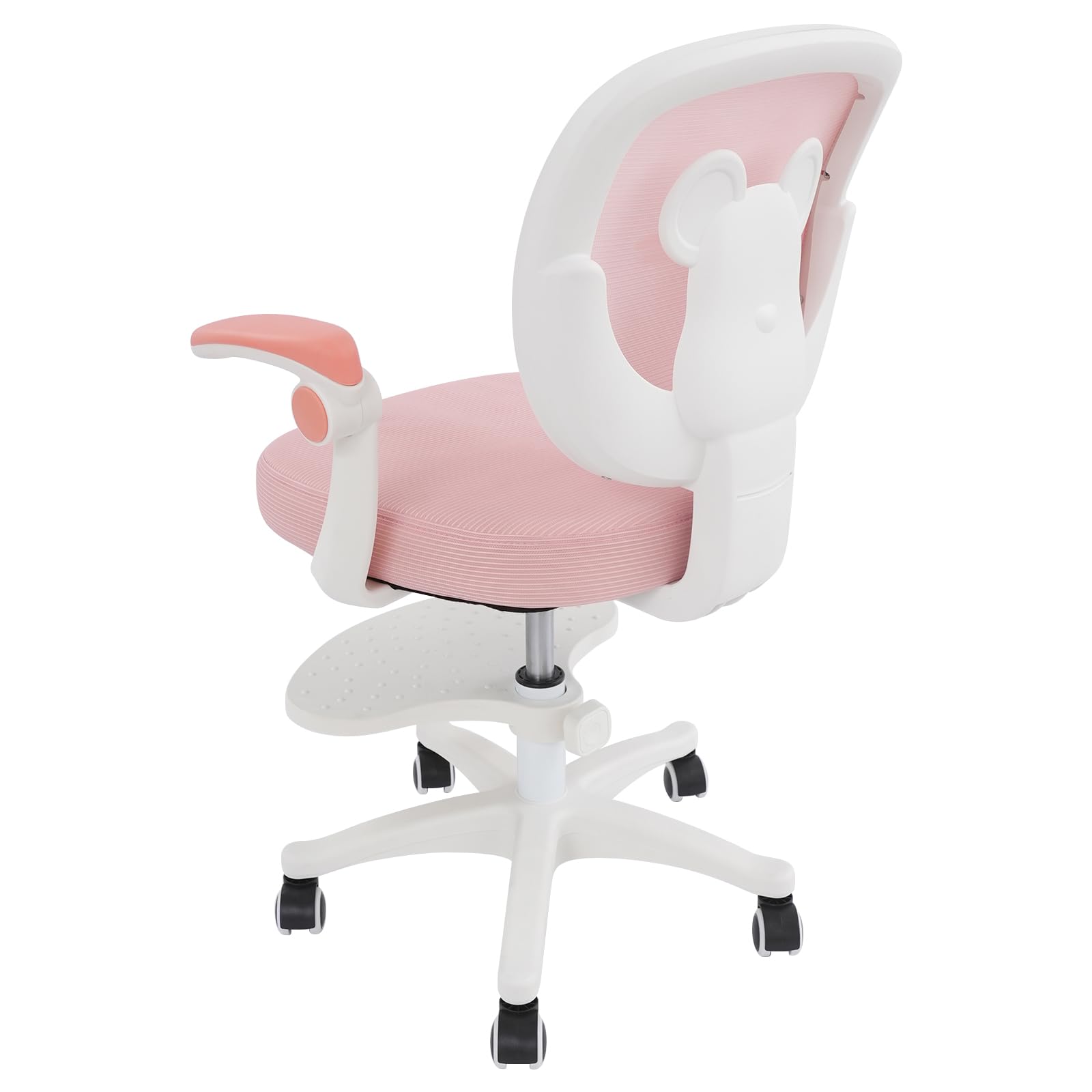 Silla de escritorio infantil giratoria 360°, altura regulable, silla infantil con respaldo y reposabrazos, para niños a partir de 6 años, silla giratoria de oficina con 5 ruedas, color rosa