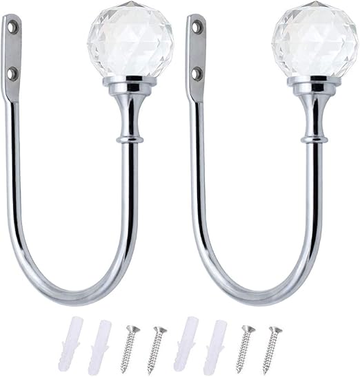 BlueXP 2 Pack Metal Curtain Holdback Hook Crystal Ball UForm Wall